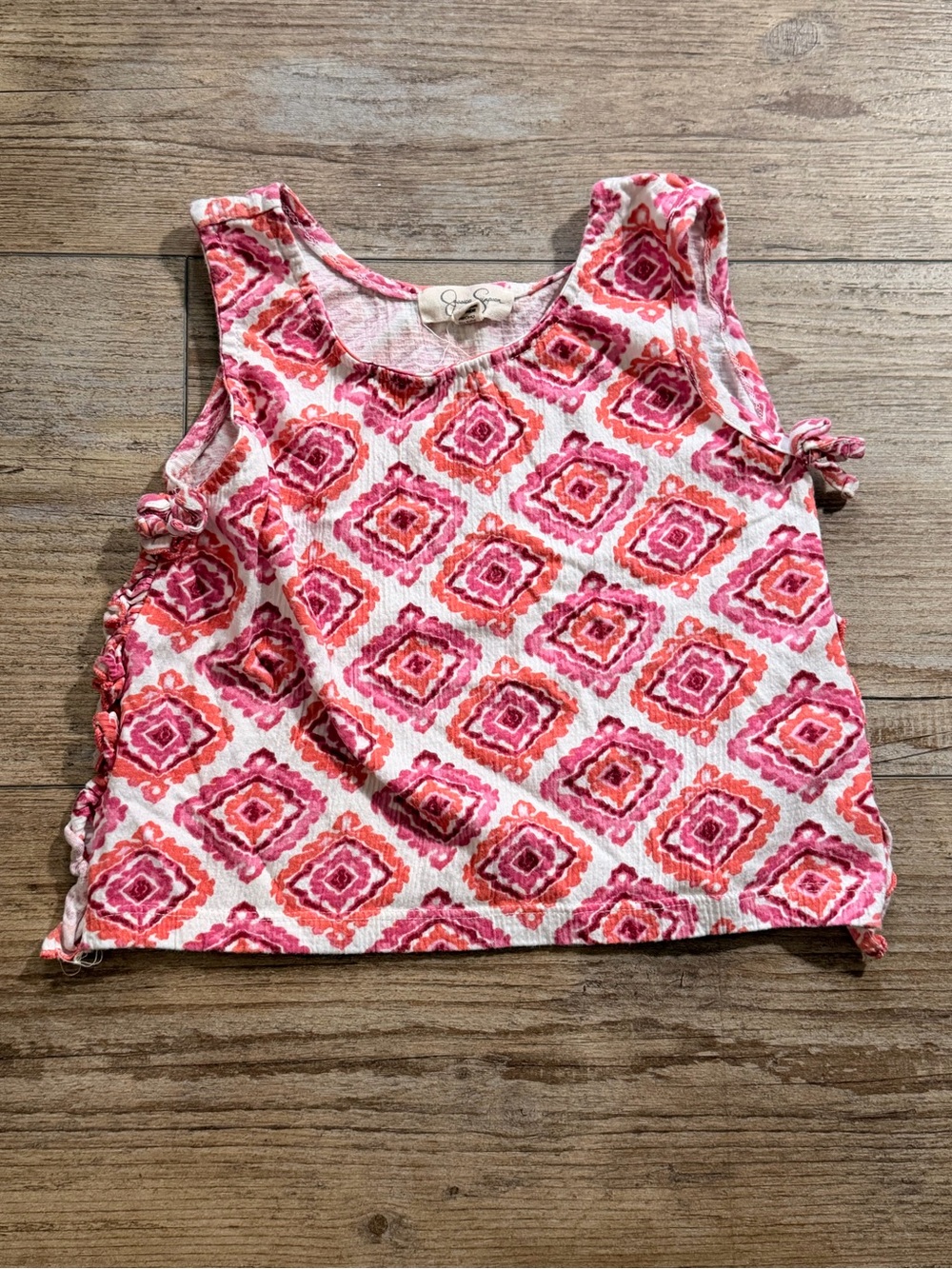Jessica Simpson Girls Size 6 Pink Coral Geometric Side Tie Tank Top